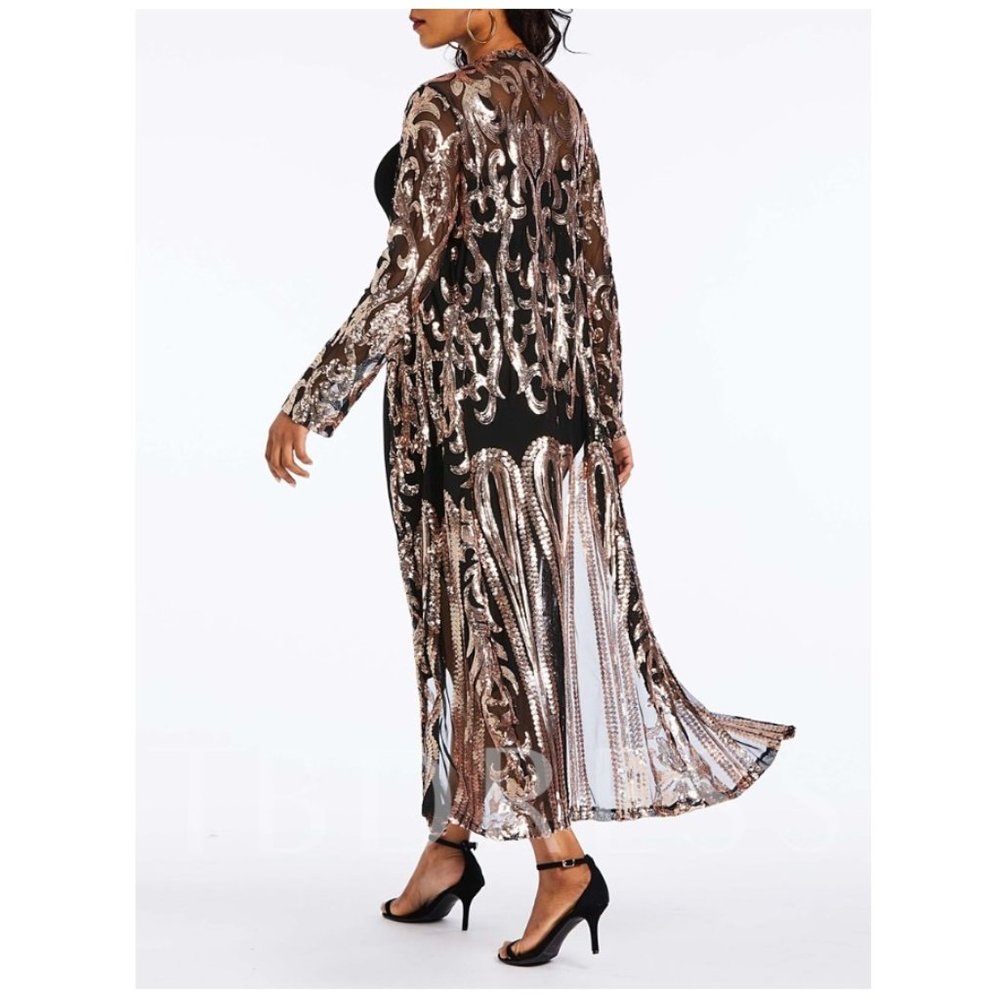 Rose Gold Sequin Mesh Long Kimono Duster